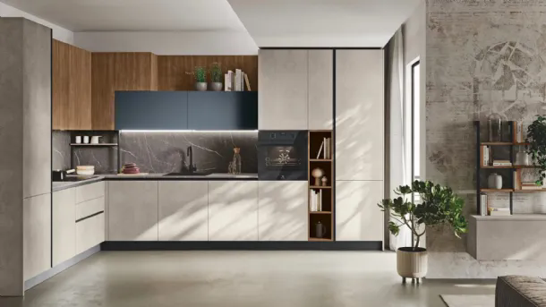 Modern corner kitchen Art-Kaya 06 in textured concrete by Stosa.