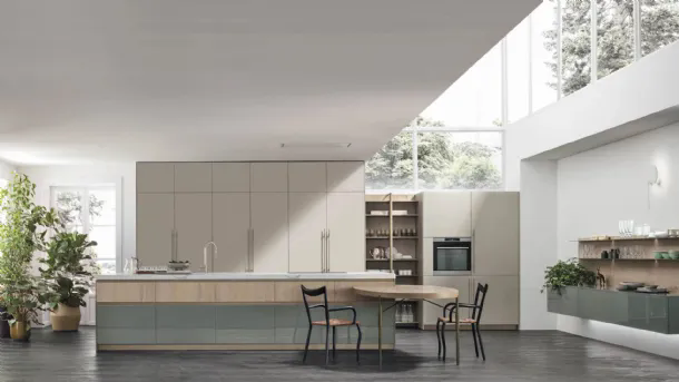 Modern kitchen with Color Trend 01 island in matte and glossy lacquered finish by Stosa.