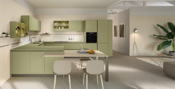 Modern kitchen with peninsula Start-Time J 01 by Veneta Cucine