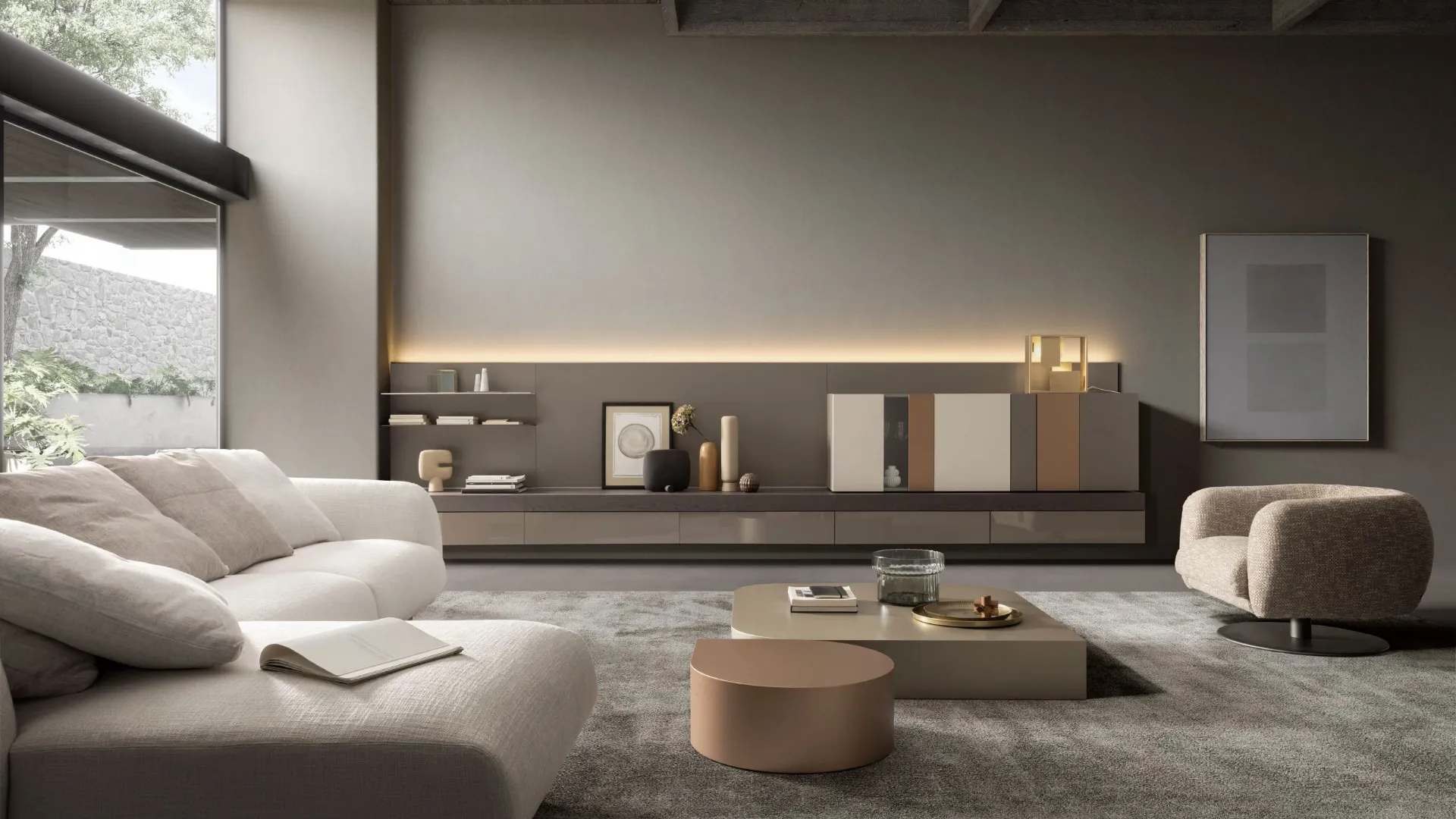 The equipped walls, tailor-made configurations for the living room