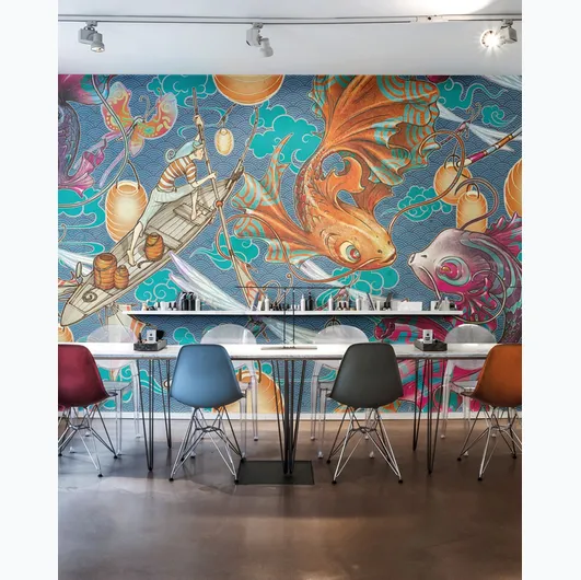 Wallpaper with oriental illustration Silent Sky by Inkiostro Bianco