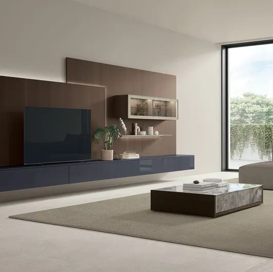 Kenzo coffee table in glass decor and textured oak by Tomasella