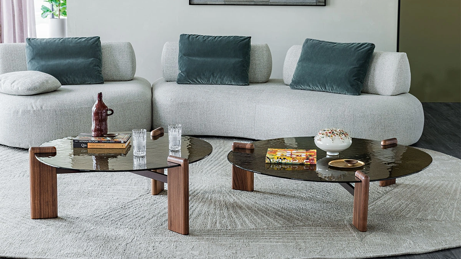 Lagoon coffee table in glass and wood by Cattelan Italia