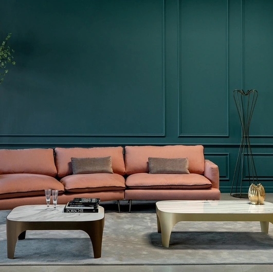 Modì coffee table with porcelain stoneware top and painted steel base by Tonin Casa.