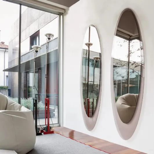 Elliptical Olmi mirror with transparent bronze glass frame by Tonin Casa.