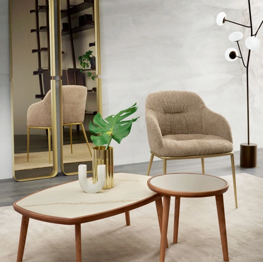 Wood coffee table in solid wood with ceramic top by Riflessi.