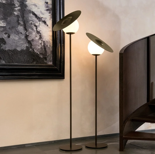 Miss floor lamp in metal with satin glass round diffuser by Tonin Casa
