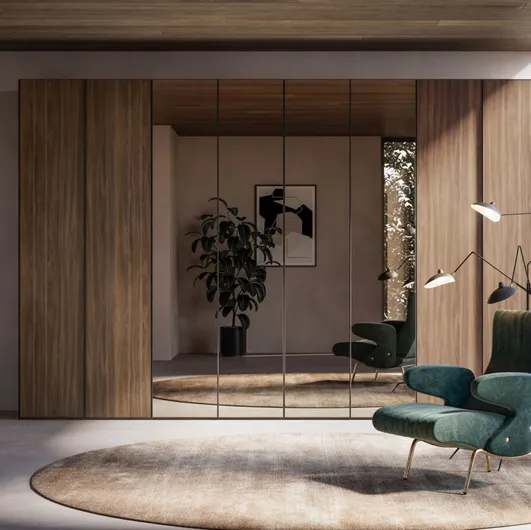 Night 17 swing door wardrobe in Cotto material and Orme Bronzato mirror.