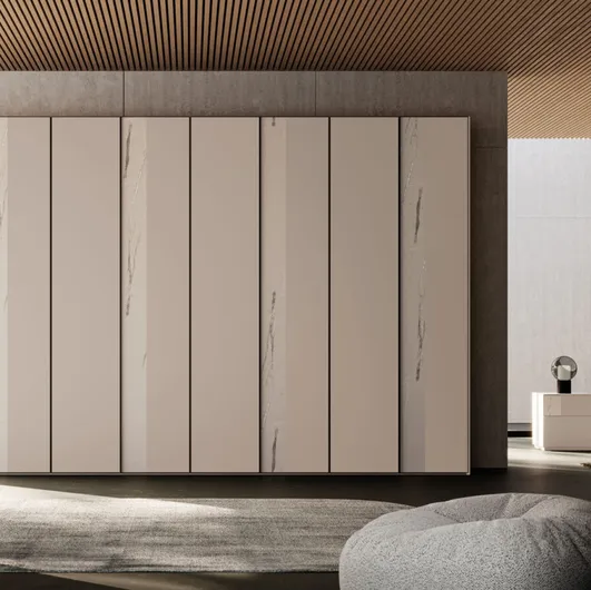 Night 18 swing door wardrobe in Tortora melamine and Orme Marble.