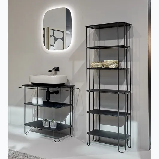 Floor-standing bathroom cabinet with stainless steel wire by Flaminia.