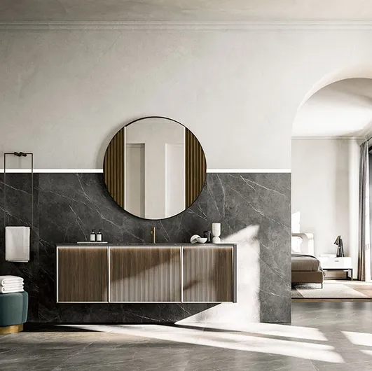 Suspended Bathroom Vanity Unit Honey 03 in Canaletto Walnut by Cerasa.