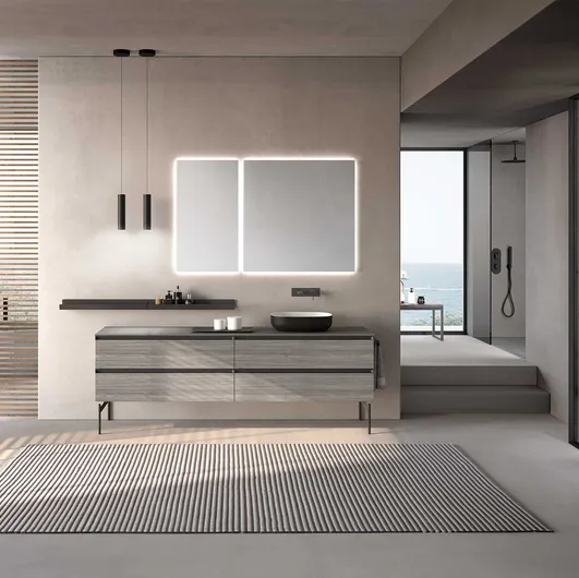 Bathroom vanity Lime 1-0 Nest 125 in HPL Rovere Alba by Azz