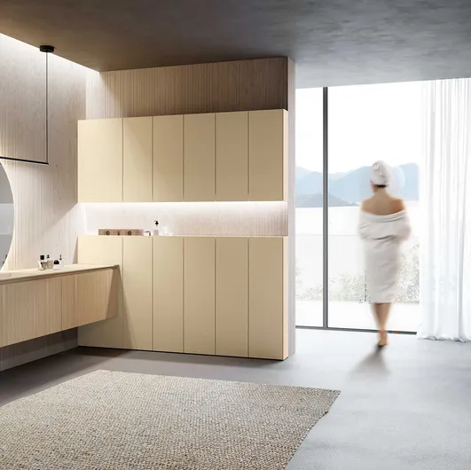Bathroom furniture Lime 2-0 225 in Decorative 3D Natural Rigatino and matte Canyon lacquer by Azzurra.