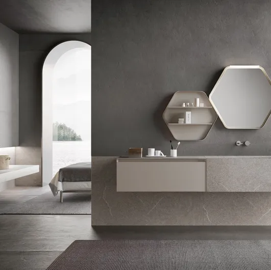 Suspended Lime 3|0 Comp 10 Bathroom Cabinet in lacquered and stoneware by Azz