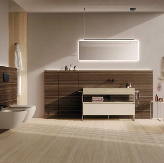 Bathroom furniture M3 System 341 in lacquered and Eucalyptus wood by Baxar