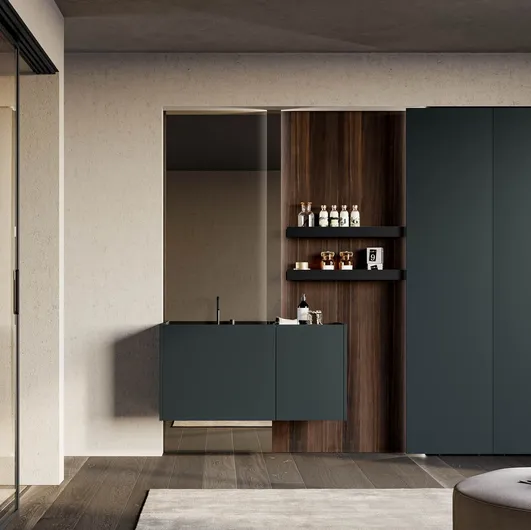Suspended bathroom cabinet in matte anthracite grey lacquer Major 06 by Birex.