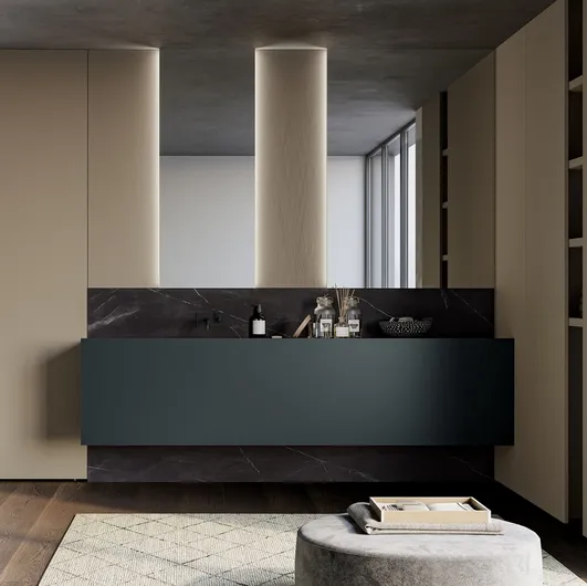 Suspended bathroom cabinet in matte anthracite grey lacquer Sail 02 by Birex.