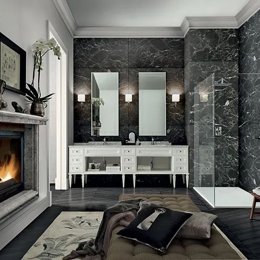 Bathroom Vanity Unit York 01 in White lacquered finish with Carrara marble top by Cerasa.