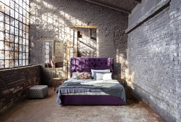 Purple velvet single and a half bed by Flexteam