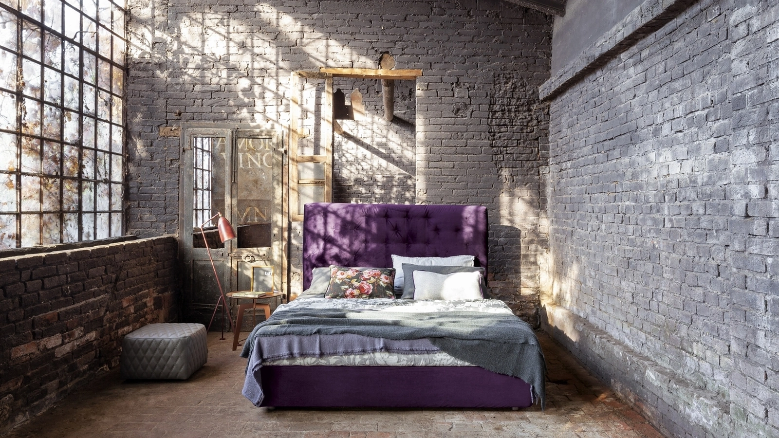 Purple velvet single and a half bed by Flexteam