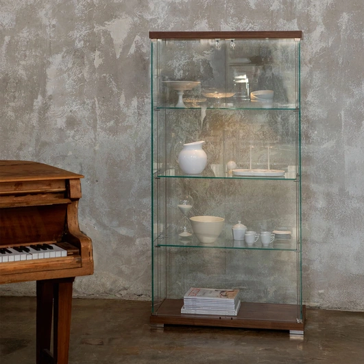 Glass bookcase with wooden top and base Ego Plus by Tonin Casa.