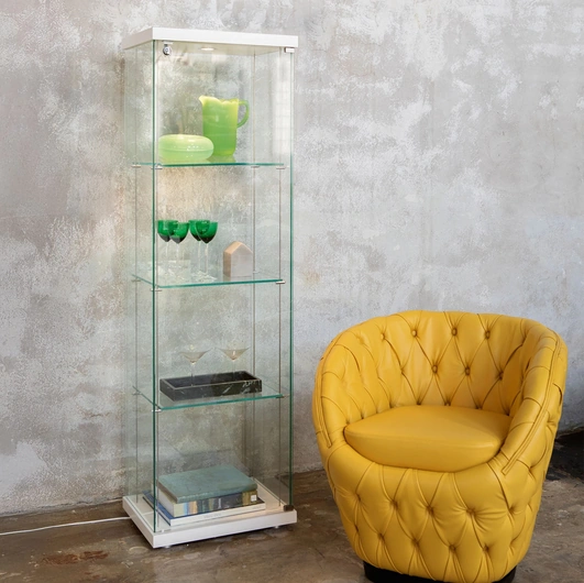 Glass bookcase with lacquered wood base and top Ego by Tonin Casa