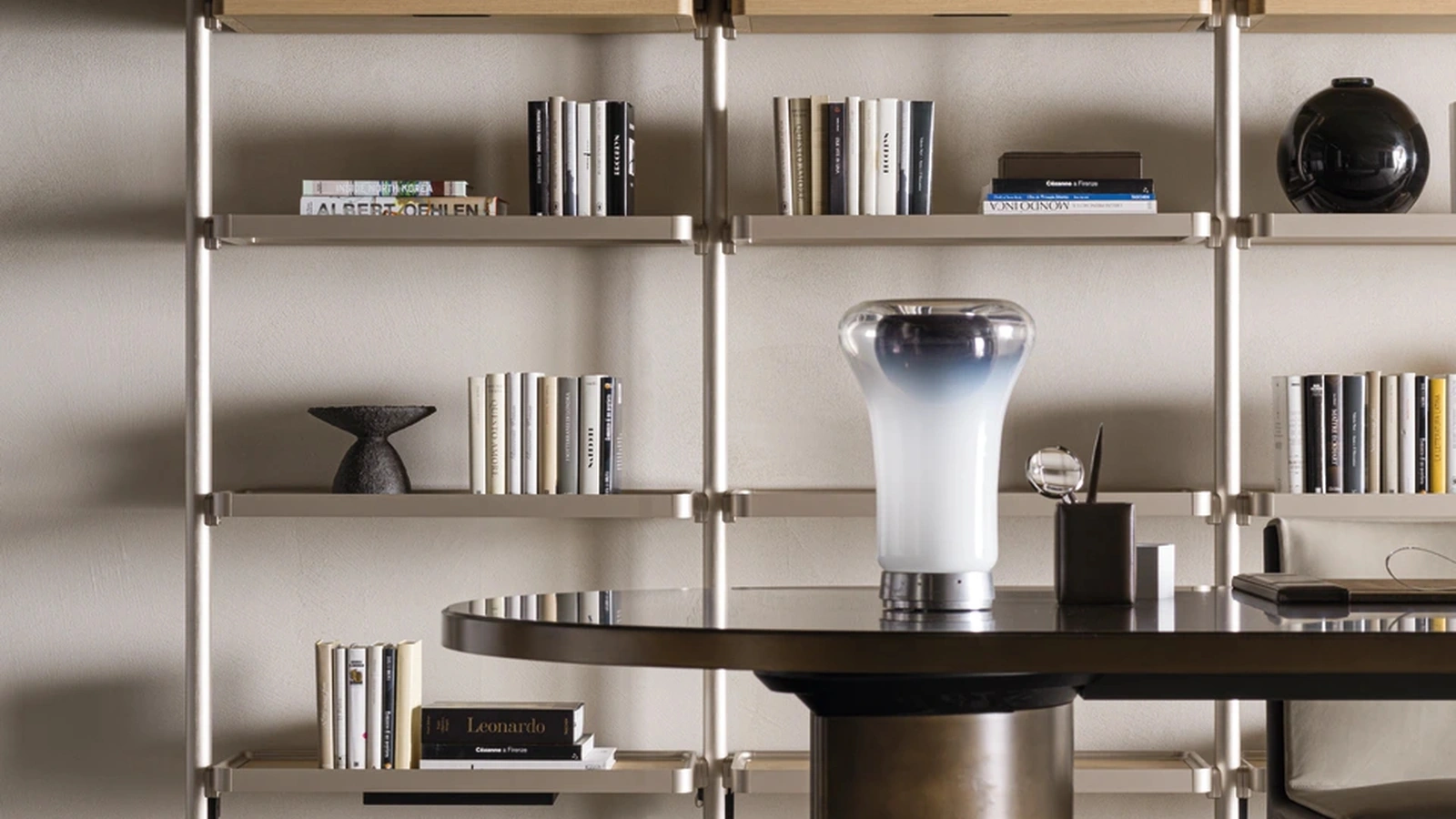 Hector bookcase in aluminum and wood by Molteni & C