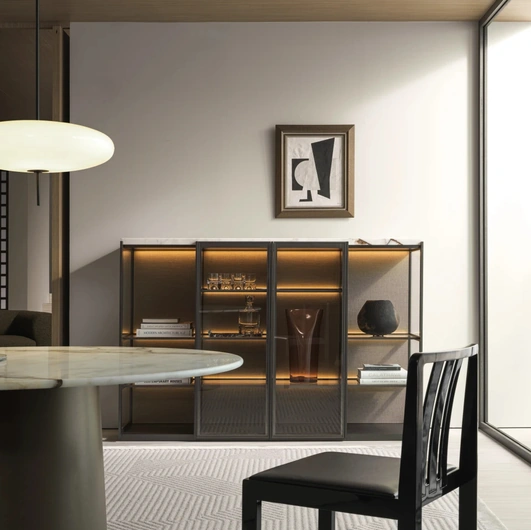 Logos Set 04 Bookcase in Wood with Glass Doors by Molteni & C