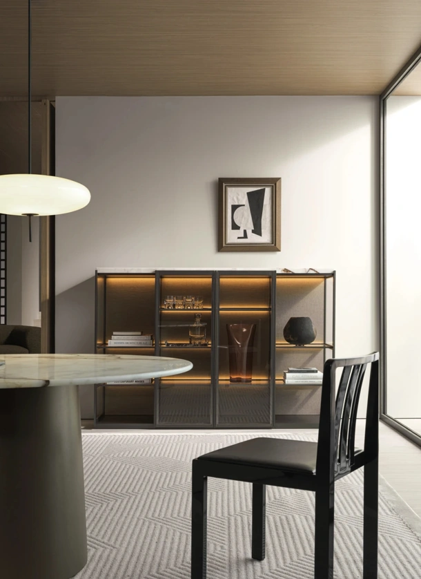 Logos Set 04 Bookcase in Wood with Glass Doors by Molteni & C