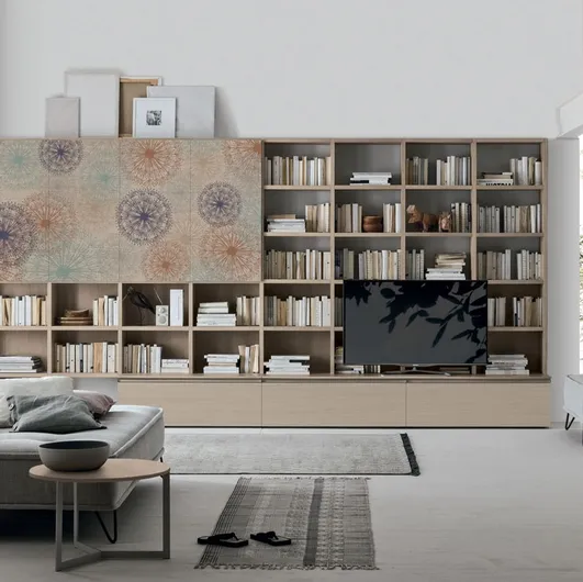 Atlas Library UNIT AT218 in sand oak material with artistic graphics by Tomasella.