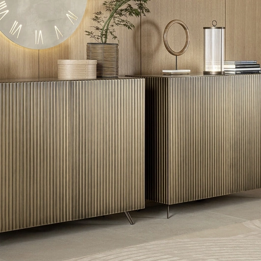 High Wave sideboard in lacquered wood with brushed brass by Riflessi.