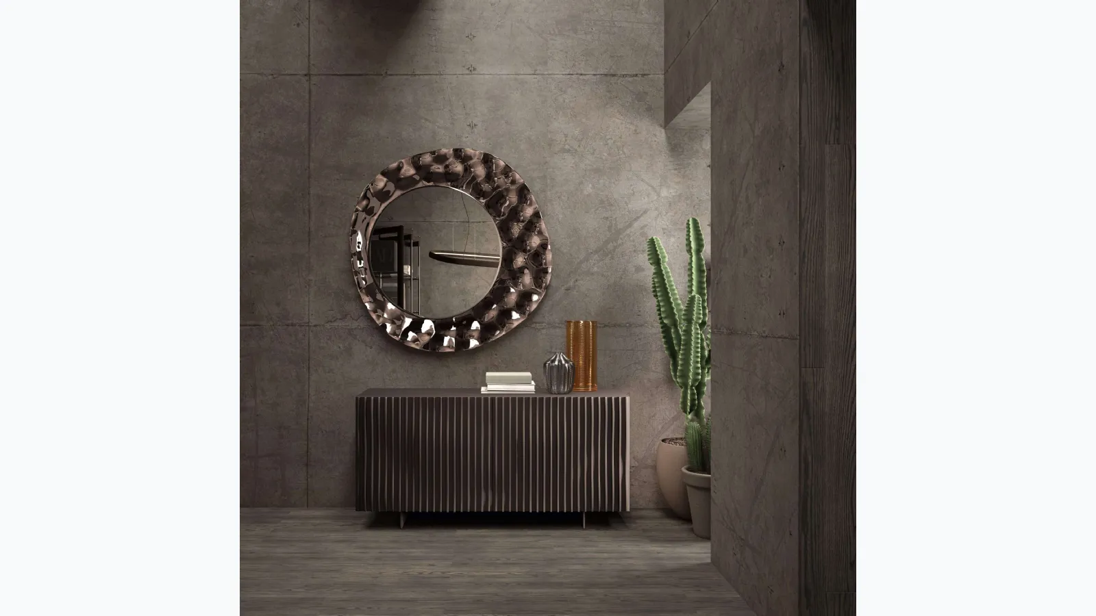 Onda sideboard with wavy wooden doors by Ozzio.