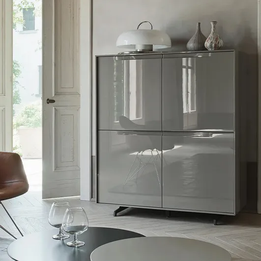 Media Unit Vela 03 in glossy Slate lacquer by Sangiacomo