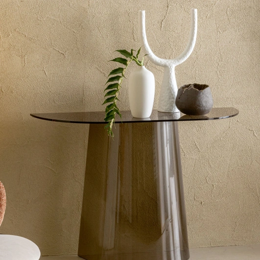 Entryway furniture Opera console table in transparent bronze-tinted glass by Riflessi