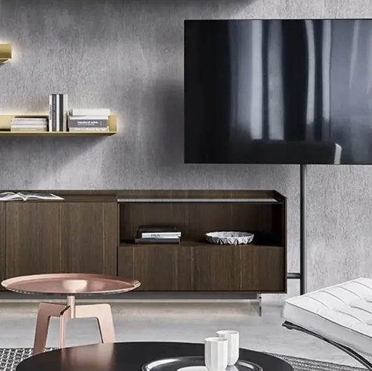Mobile TV stand in oak by Sangiacomo.