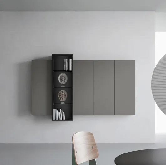 Suspended hanging mobile with glass display case by Caccaro.