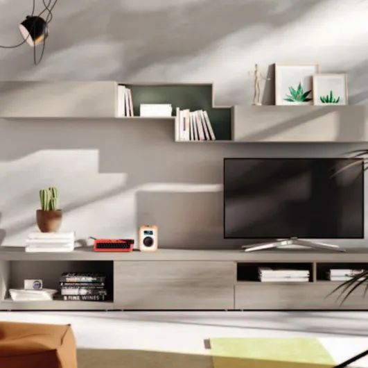 Modern wall unit with Day 10 shelves by Orme.
