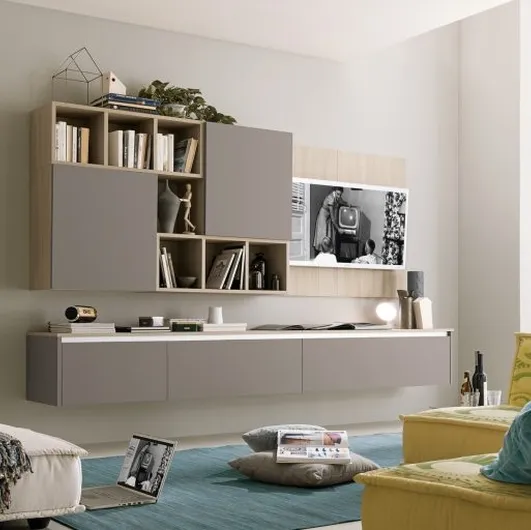 Suspended Wall Unit in the finishes London grey and light elm Soft Futura 03 by S75.