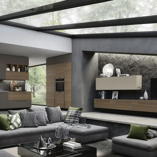 Suspended wall unit in eucalyptus and beige finish Spot Chloè 02 by S75