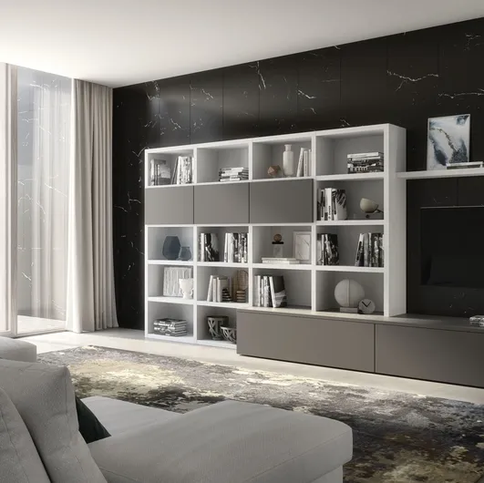 Wall unit in white elm and grey finish Spot Noemi 01 of S75