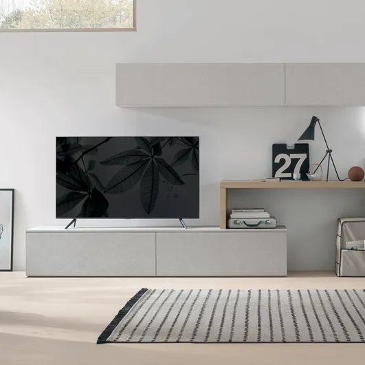 Atlas wall unit AT120 in canvas material and sand oak material by Tomasella.