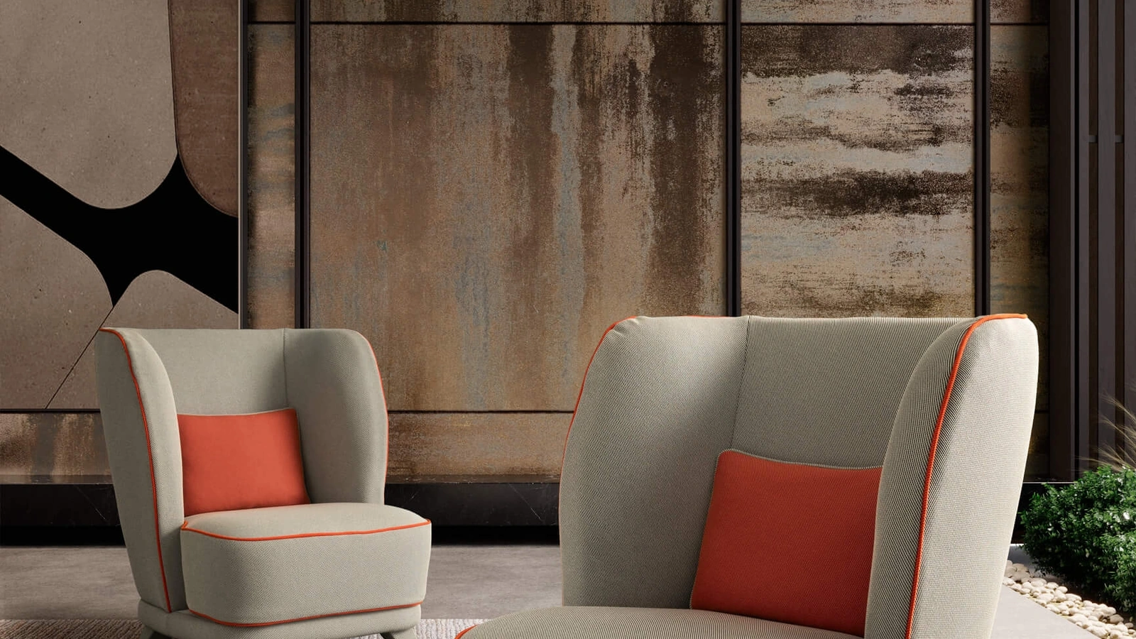 Valentini's Criss Cross fabric armchair
