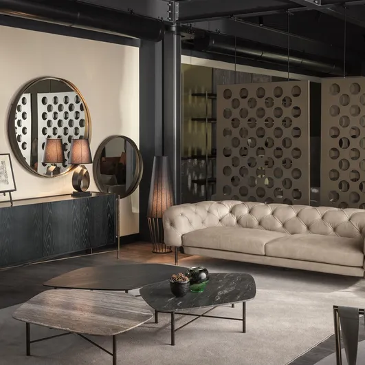 Atenae linear quilted leather sofa by Cantori.