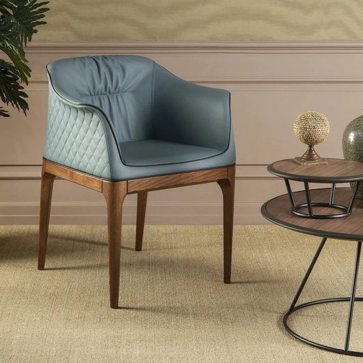 Mivida leather chair with diamond quilted backrest and Elite wood structure by Tonin Casa