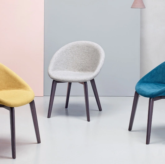 Giulia Pop Natural Chair with solid wood frame and fabric upholstered seat by Scab Design