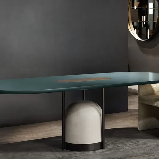 Arcane oval table in lacquered finish with Cantori cement base.