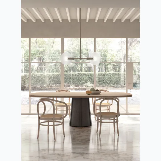 Deville table with solid Oak top and Capo d'Opera concrete base.