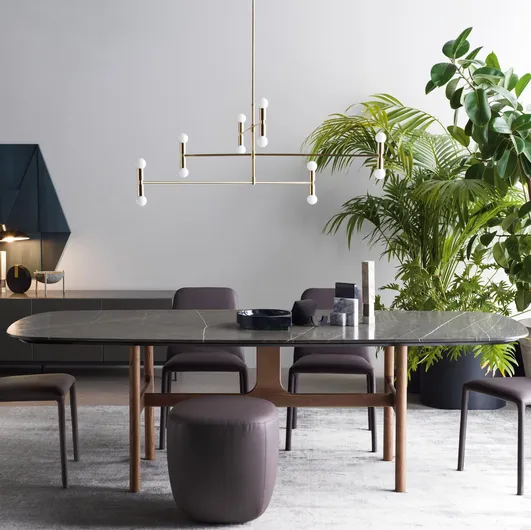 Torii table with Gray marble top and Novamobili wooden base.