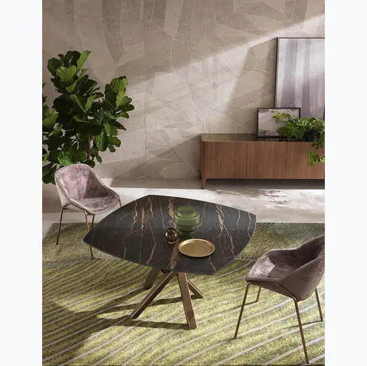 Extendable Shangai Square table with ceramic top and painted aluminum base by Riflessi.