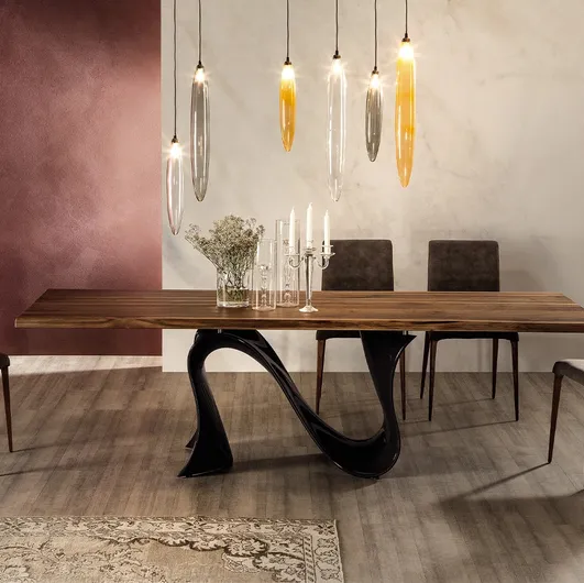 Wave table in Canaletto walnut by Tonin Casa